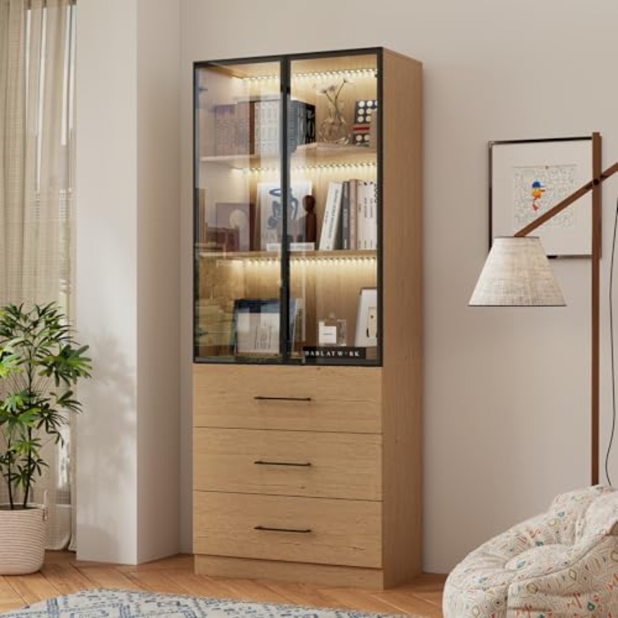 Glass Cabinet Display - خزانة عرض كتب بارتفاع 78.7 بوصة