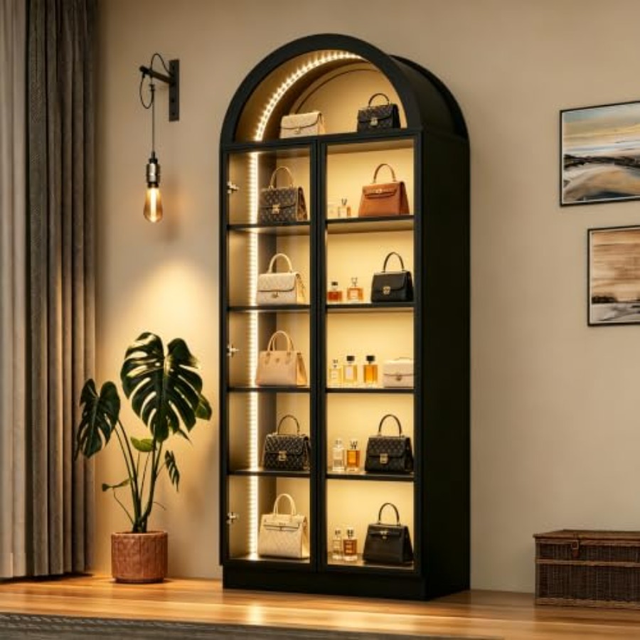 خزانة عرض مقوسة لغرفة المعيشة  - مراجعة Glass Cabinet Display وسعره